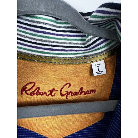 Robert Graham Men's 1/4 Zip Pullover Sweater/Sweatshirt Large Blue-White Stripes - Picture 5 of 7